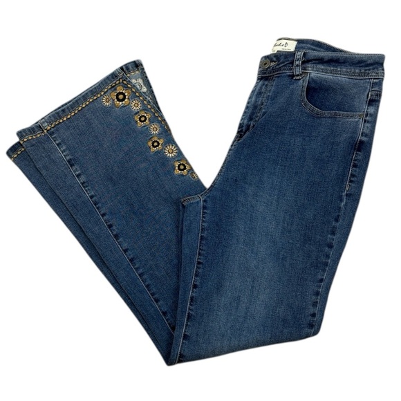 CHARLIE B Denim Flare Jeans with Gold Embroidery - Picture 1 of 15